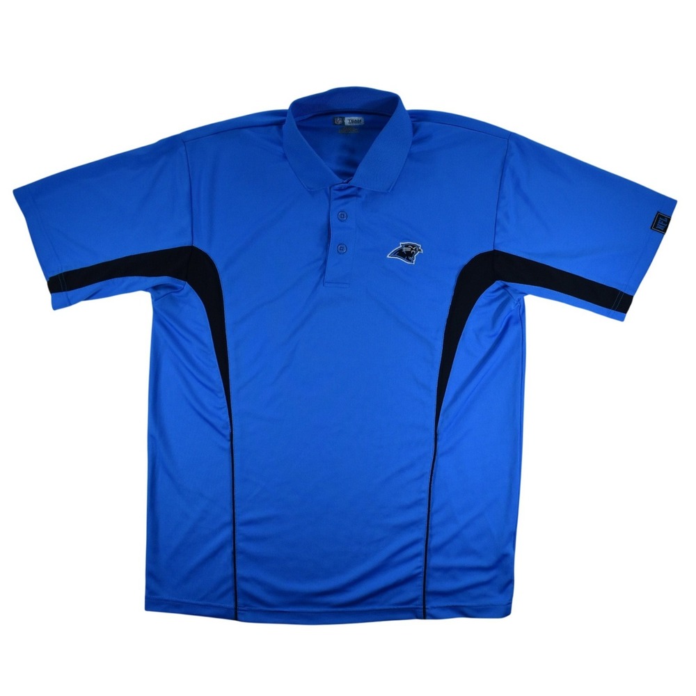 NFL Team Apparel Carolina Panthers Polo Shirt Mens Large Blue Black Performance